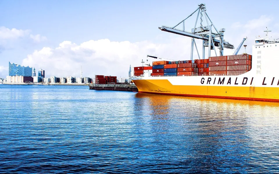 Container ship leaving port